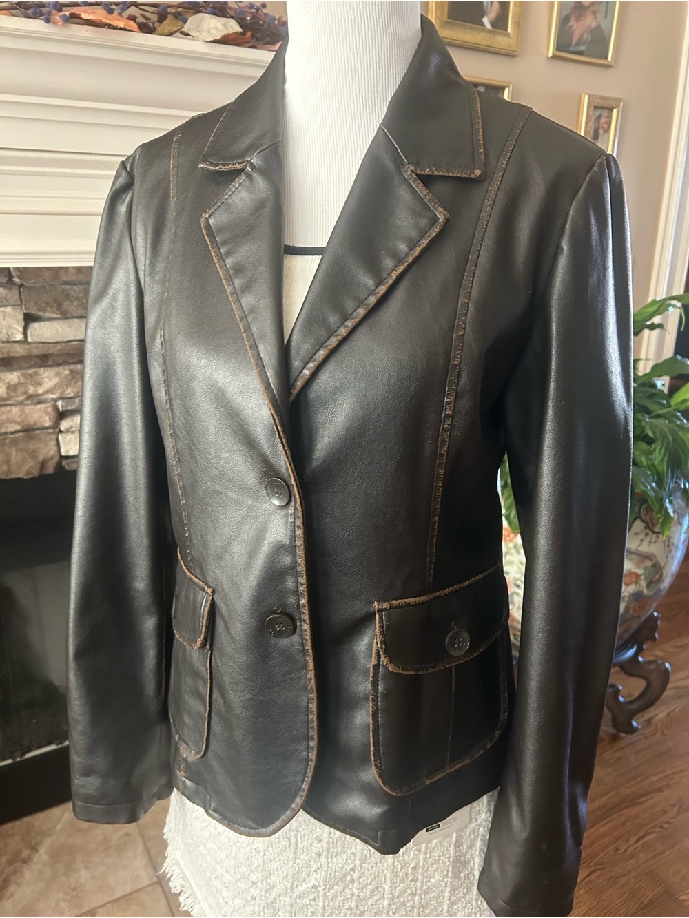 RVT Dark Brown Leather Blazer Jacket L